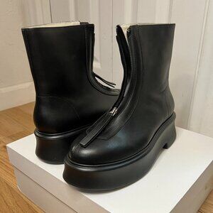 The Row Black Zipped Boot I in Leather